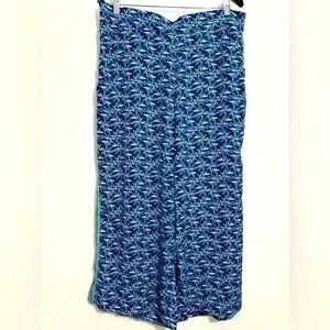 Max Studio Pants Womens Pull On Wide Leg Elastic Waist Blue Floral Size XL NWT